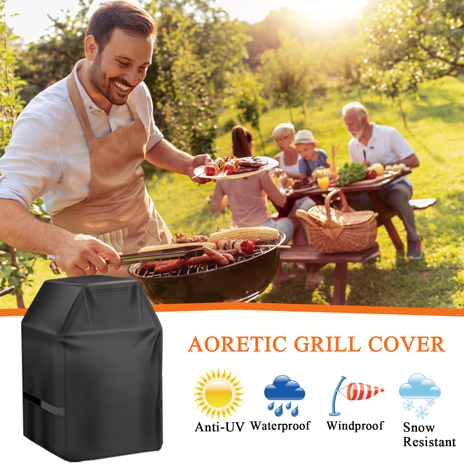 Aoretic funda en ambiente exterior resguardando parrilla de sol y polvo
