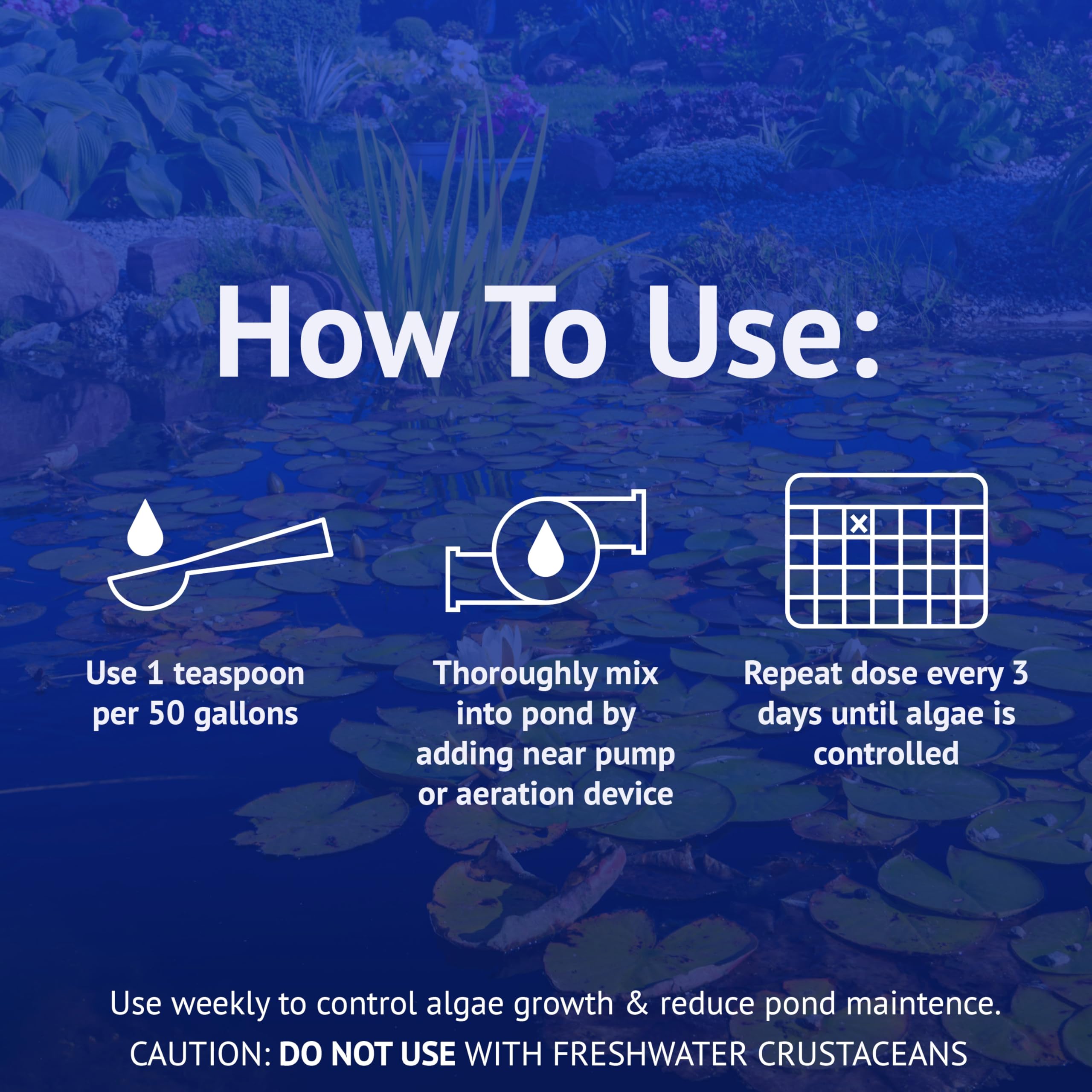 Aplicación de API POND ALGAEFIX en estanque mostrando dispersión segura