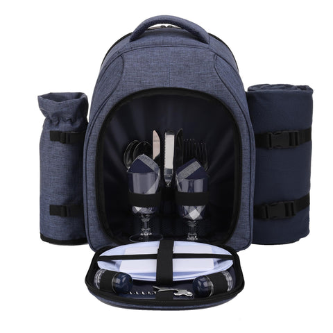 apollo walker vista frontal de la mochila picnic mostrando cierre y bolsillos, fácil transporte
