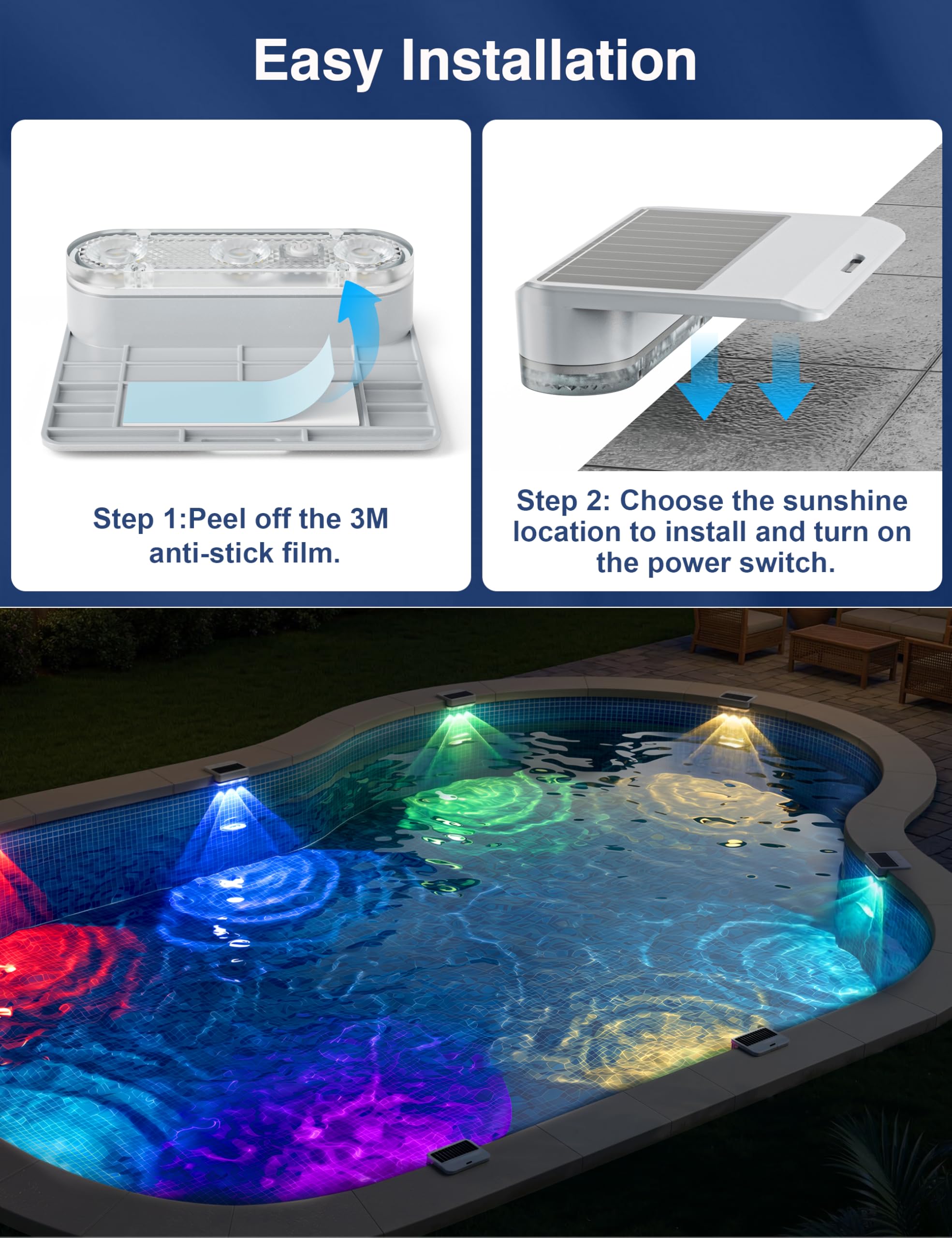 APONUO luces en ambiente de fiesta piscina con colores vibrantes