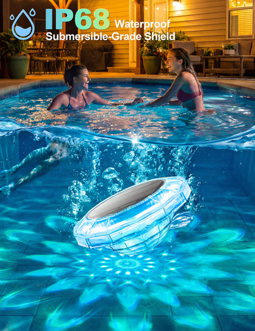 APONUO lámpara flotando en piscina de noche, ambiente festivo seguro