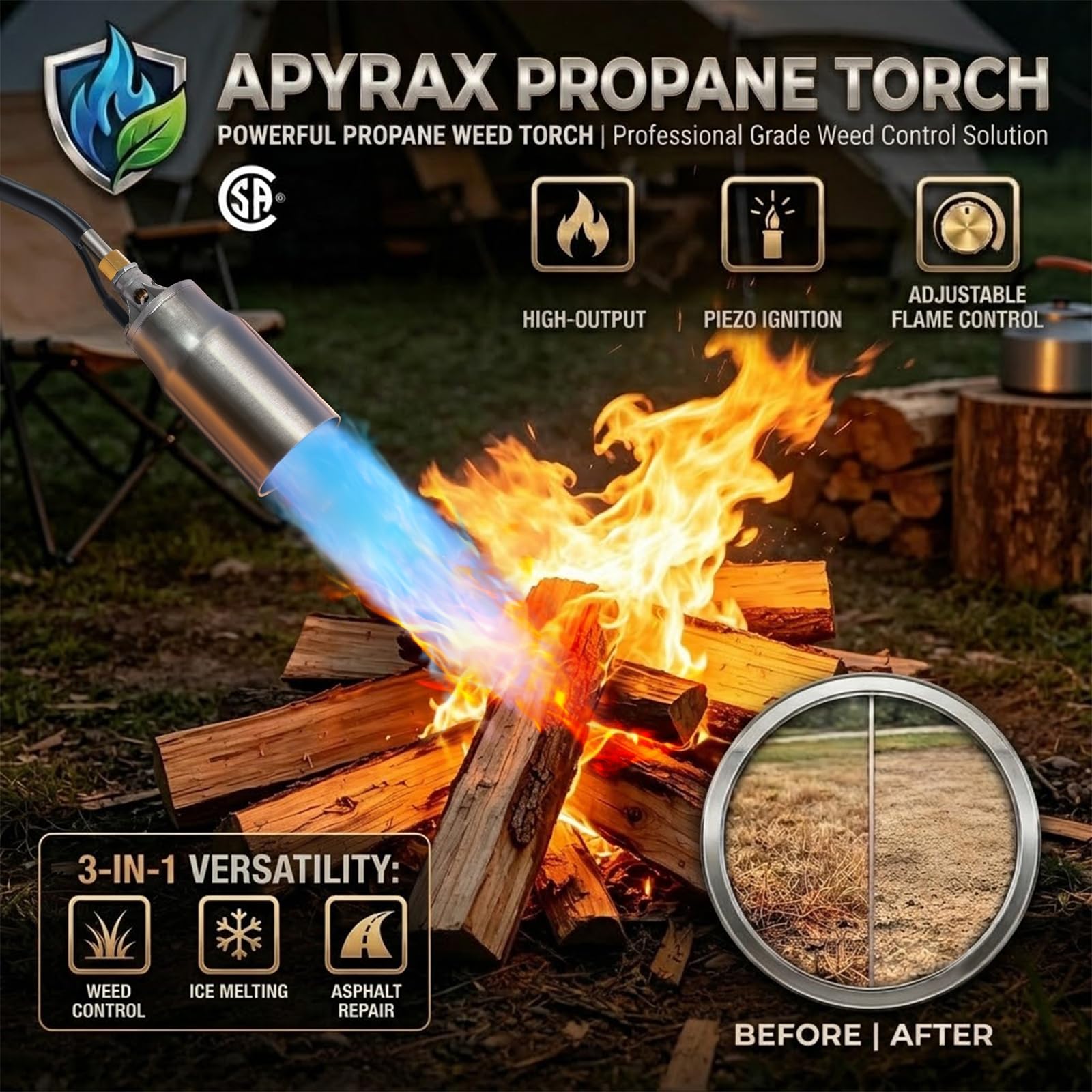 ApyraX primer plano de la llama mostrando calor concentrado útil