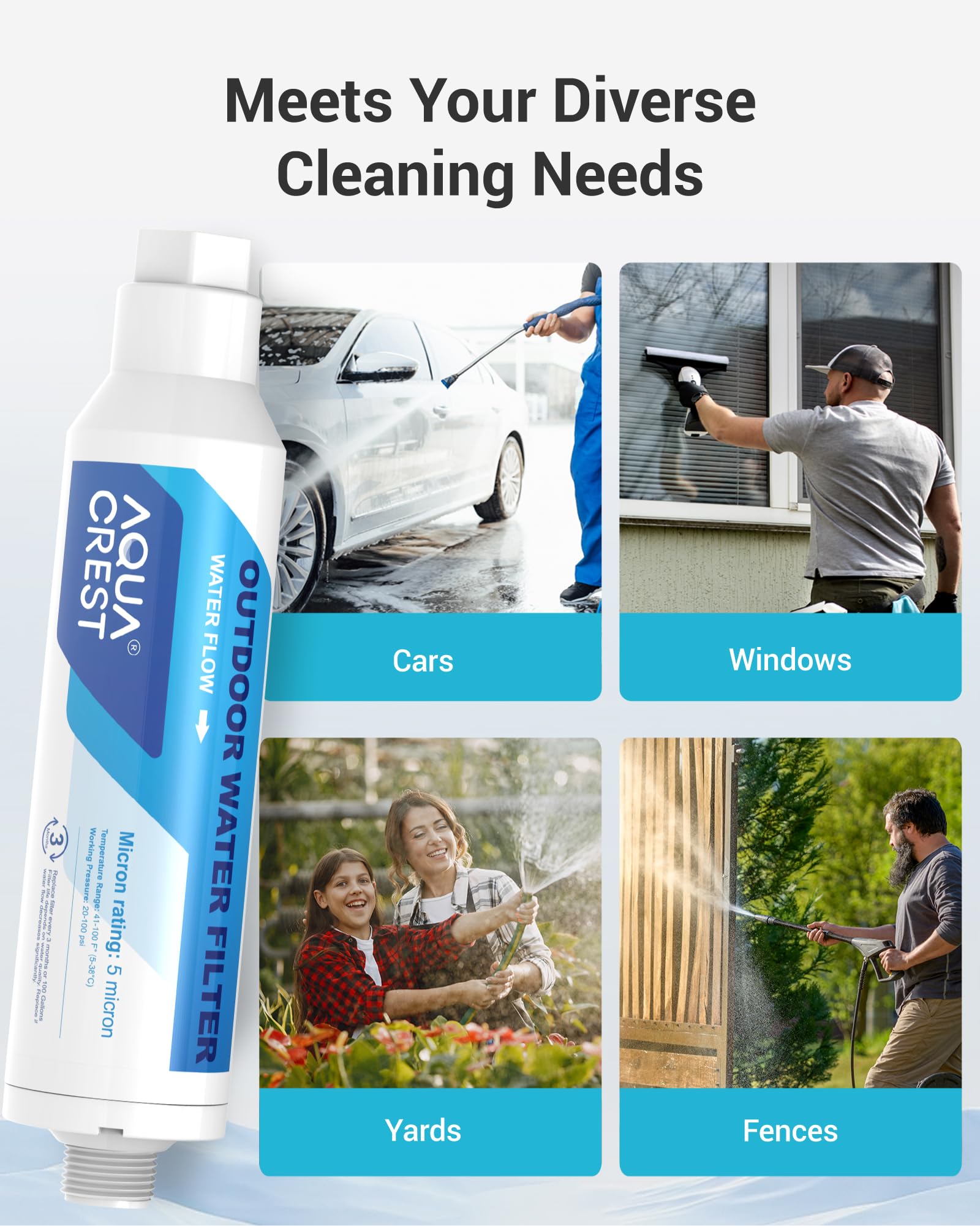 AQUA CREST filtro en mano para comparar tamaño y facilidad de instalación