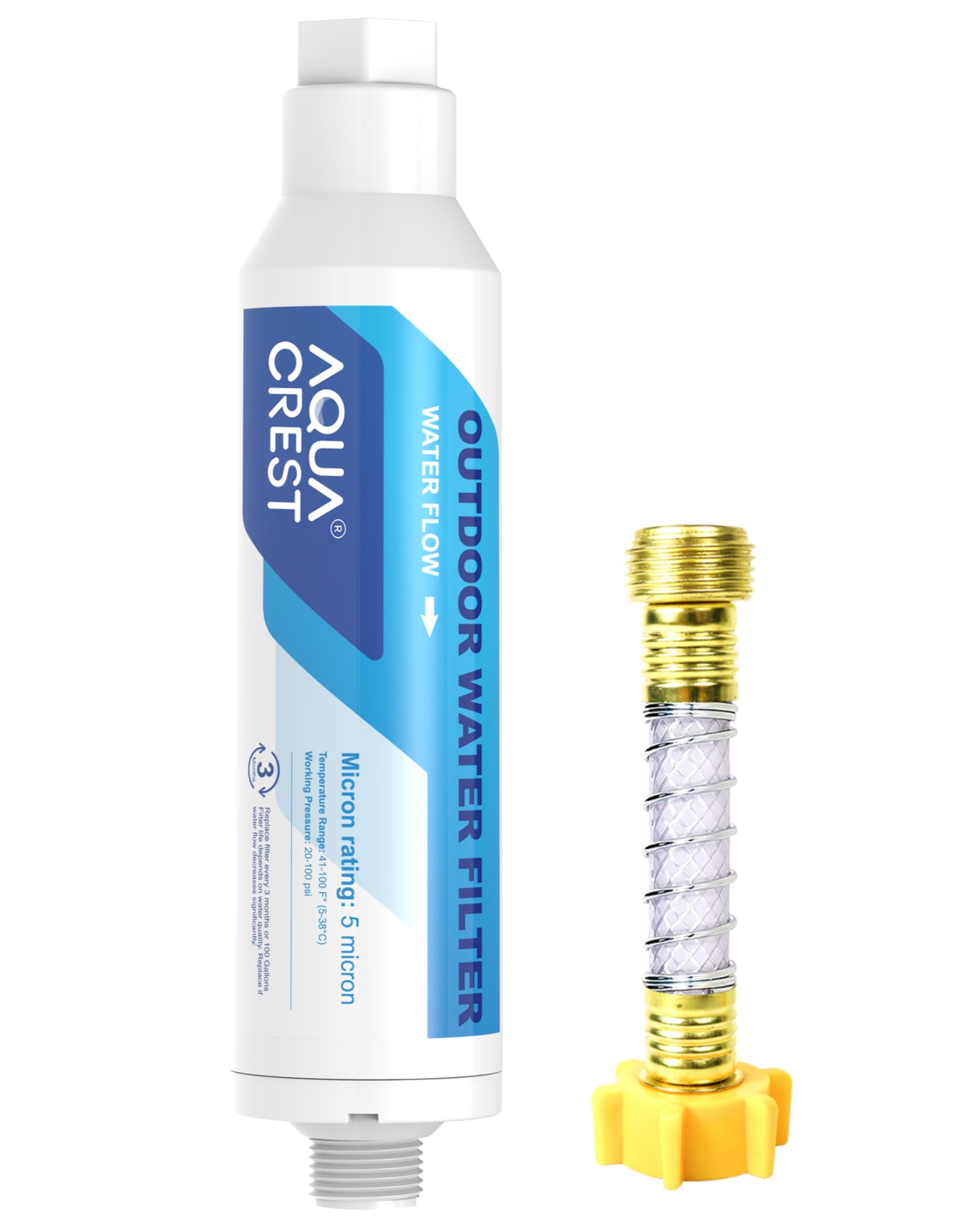 AQUA CREST filtro frontal enroscado mostrando conexión segura y protección