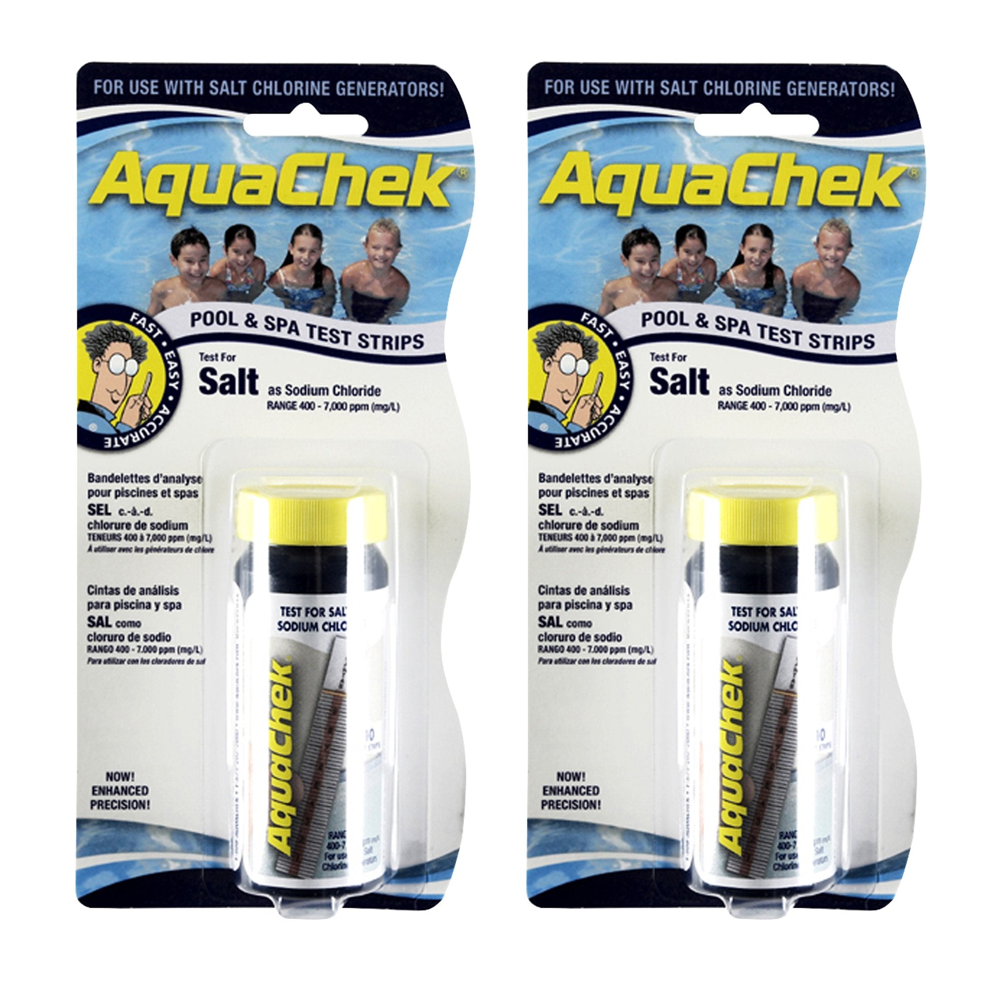 AquaChek frente del empaque mostrando el pack doble y beneficio de pruebas rápidas