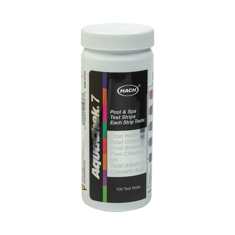 AquaChek frasco frontal mostrando 100 tiras para control rápido
