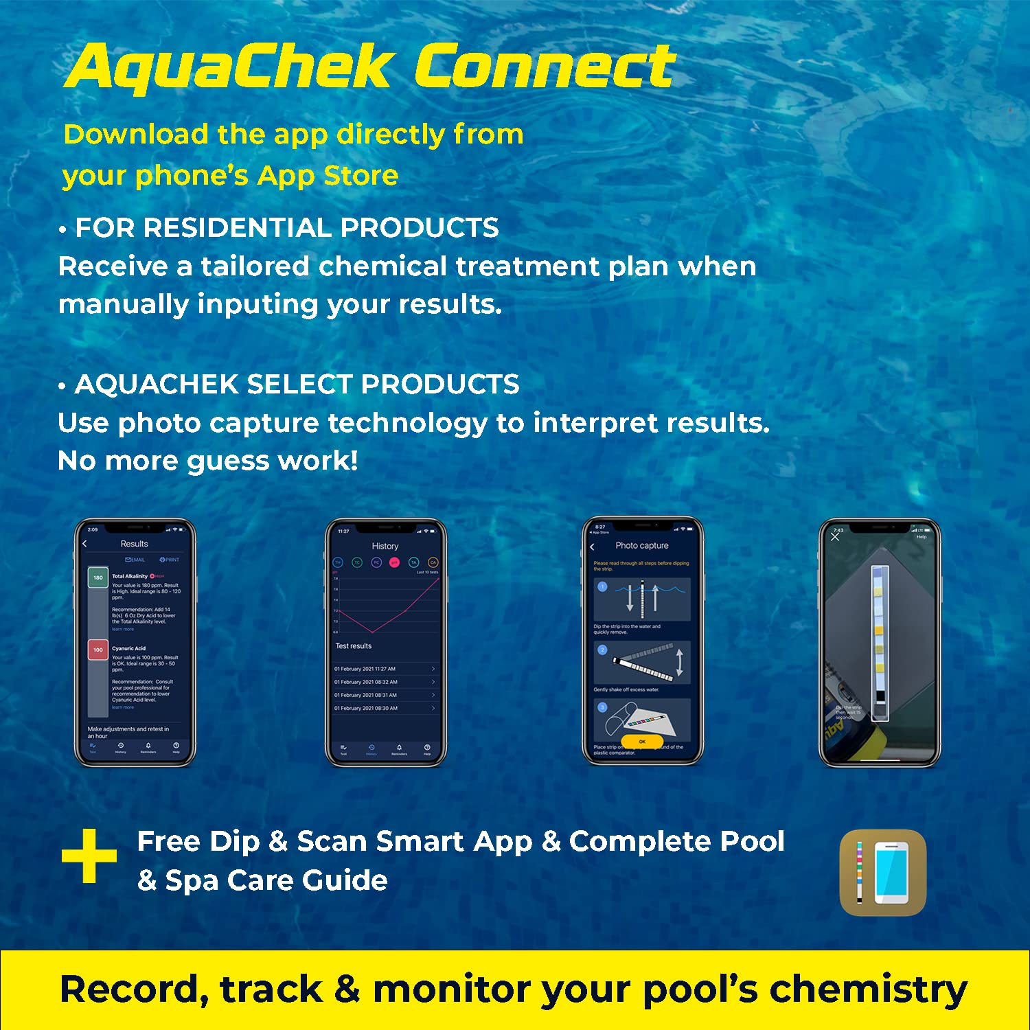 AquaChek conjunto de 50 tiras demostrando cantidad para mantenimiento