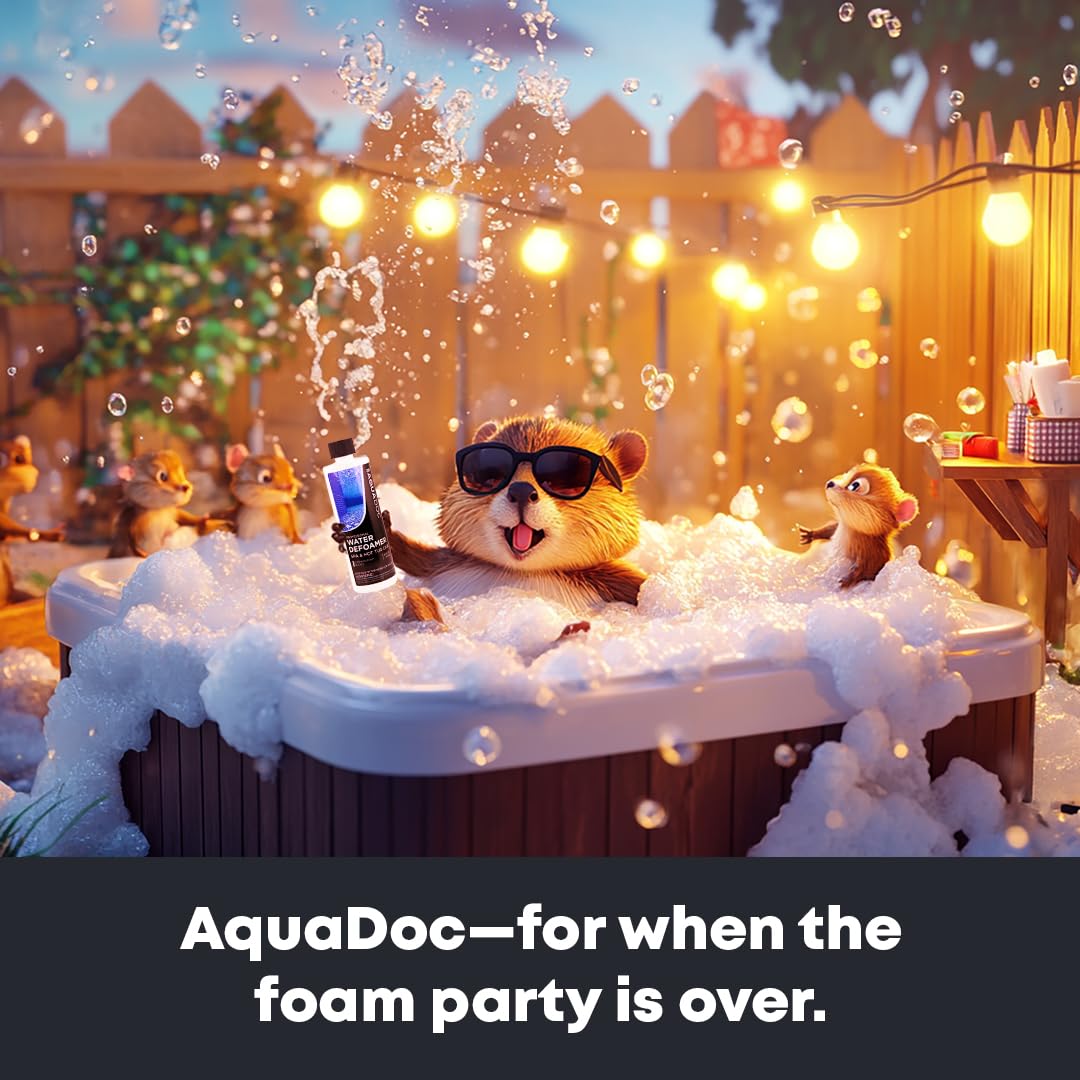 AquaDoc antiespuma eliminando espuma visible y restaurando superficie limpia