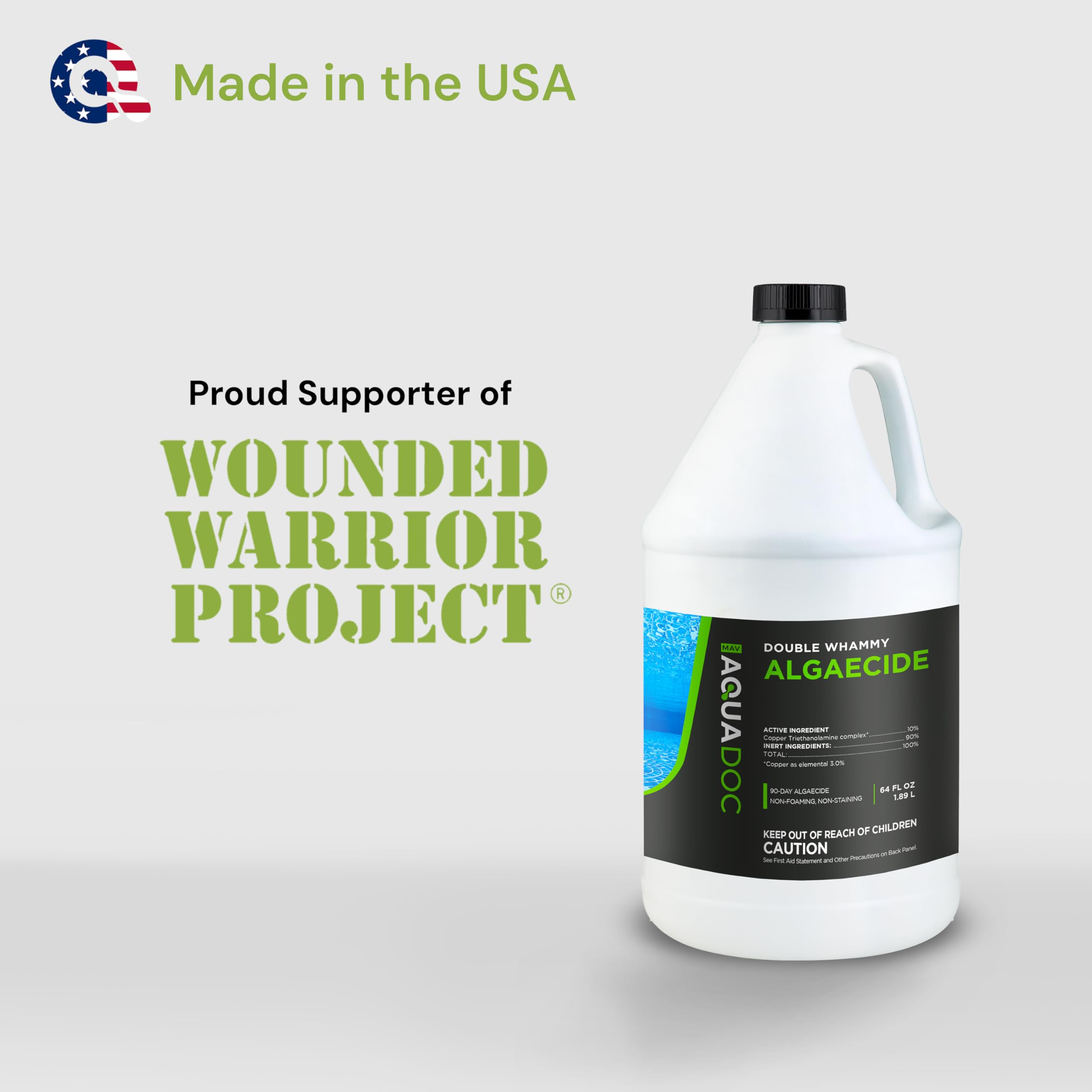 AquaDoc envase con sello Made in USA y apoyo a Wounded Warrior Project