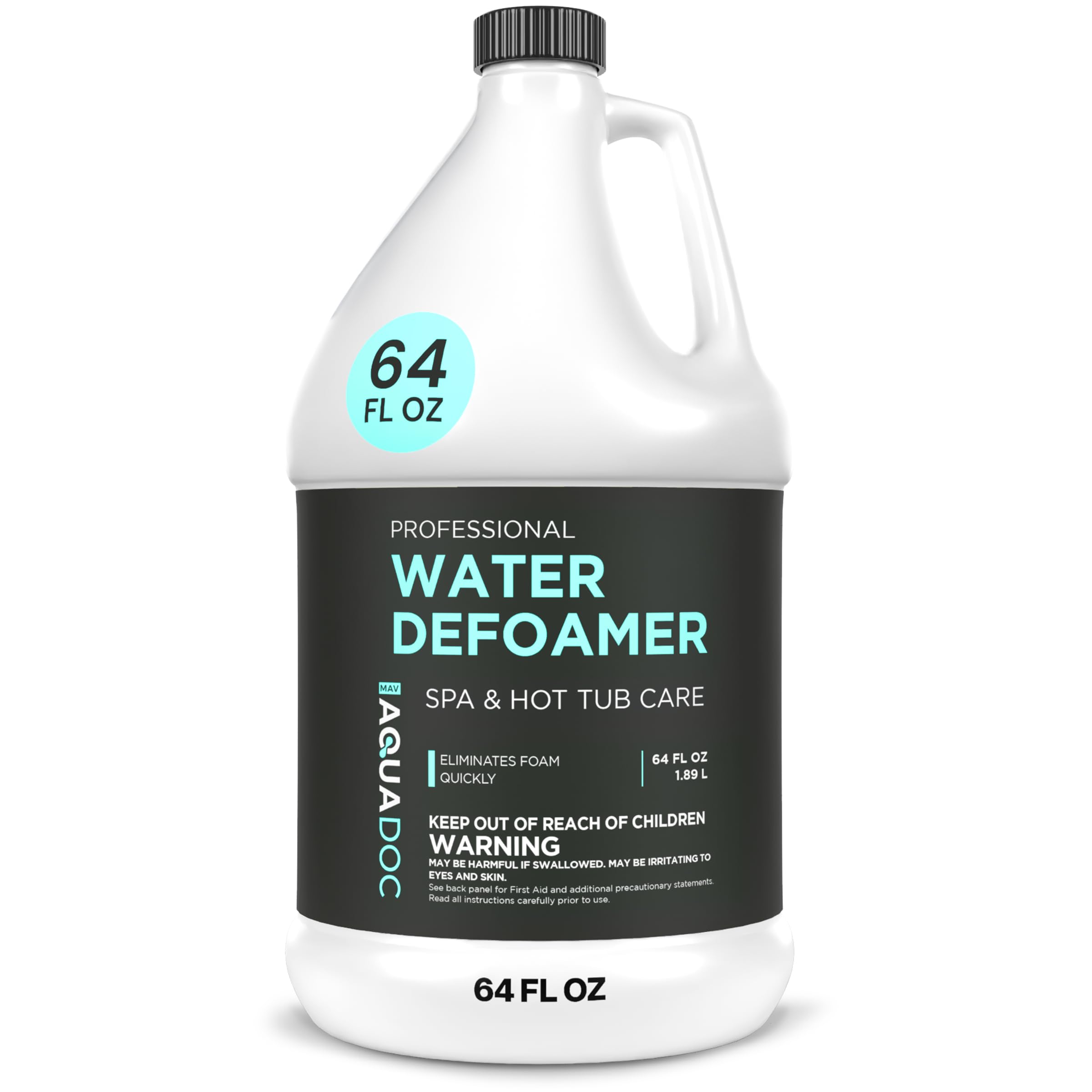 MAV AquaDoc botella frontal 64 oz muestra tamaño y etiqueta
