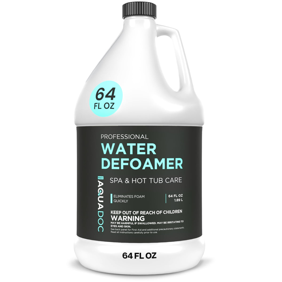MAV AquaDoc botella frontal 64 oz muestra tamaño y etiqueta