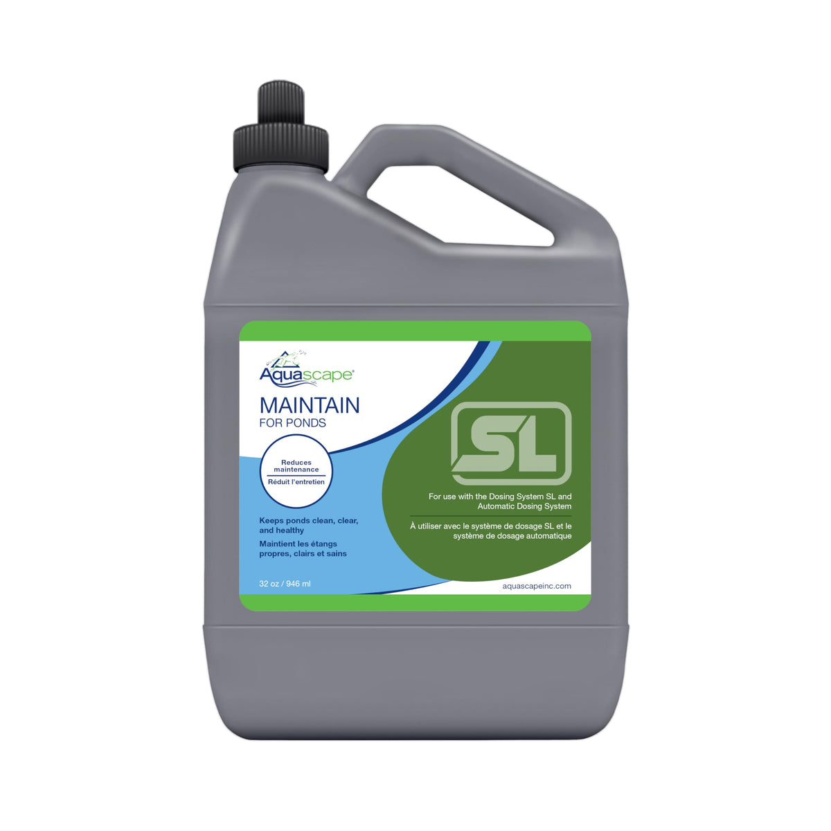 Aquascape botella Maintain 96090 vista frontal, envase claro para dosificación segura