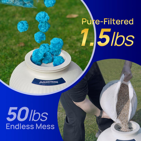 AQUASTRONG bolas siendo enjuagadas para mantenimiento, reduce retrolavados