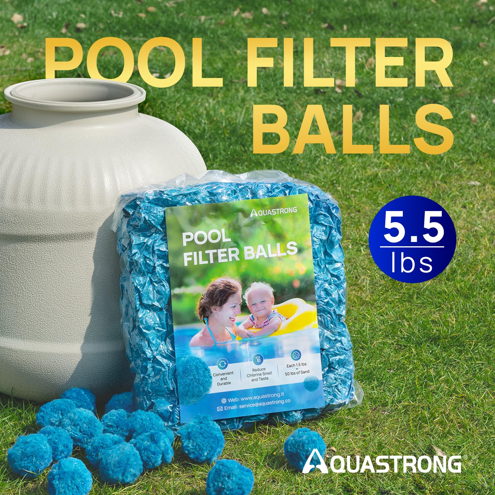 AQUASTRONG detalle de fibras de las bolas que mejora la filtración