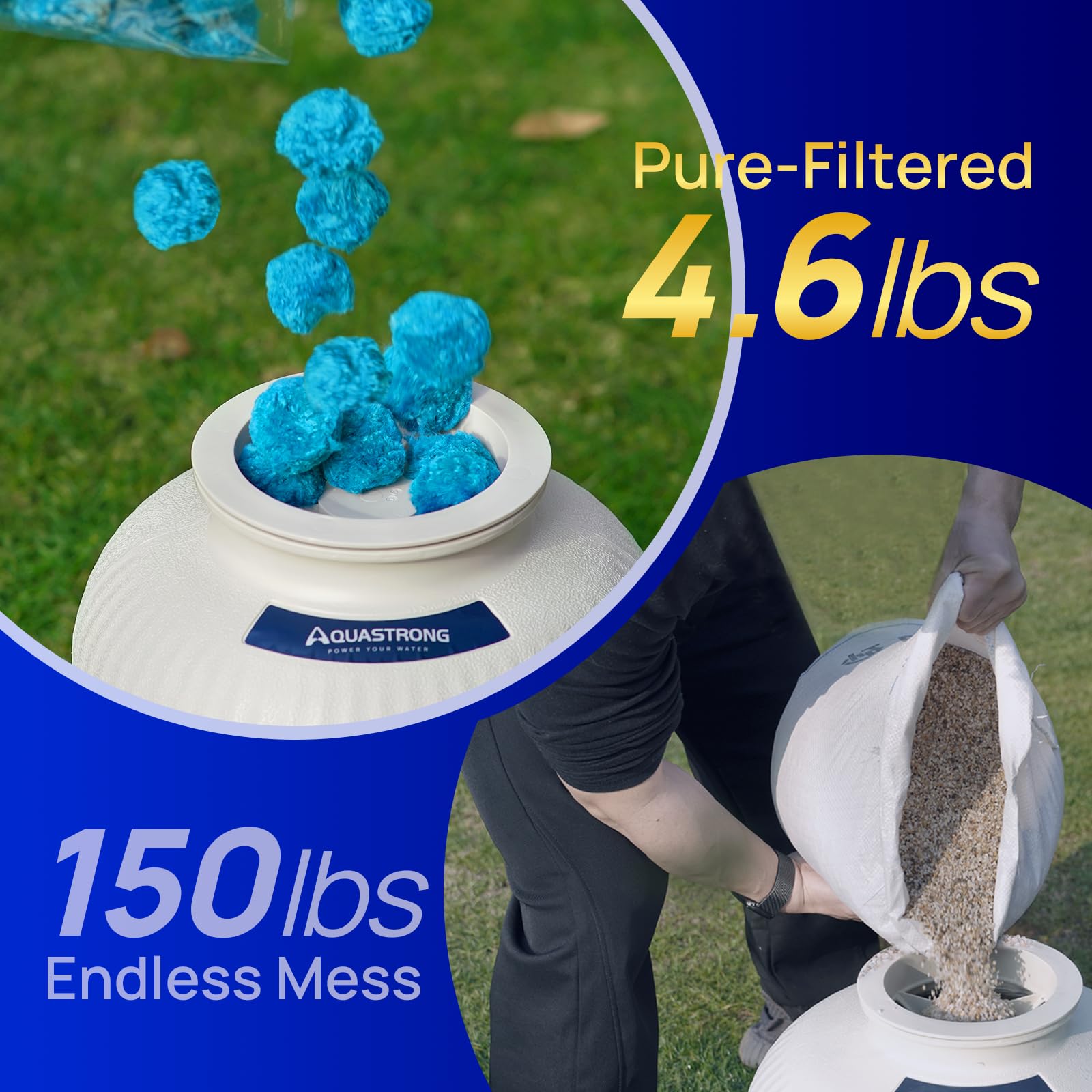 AQUASTRONG producto en uso en piscina mostrando agua clara