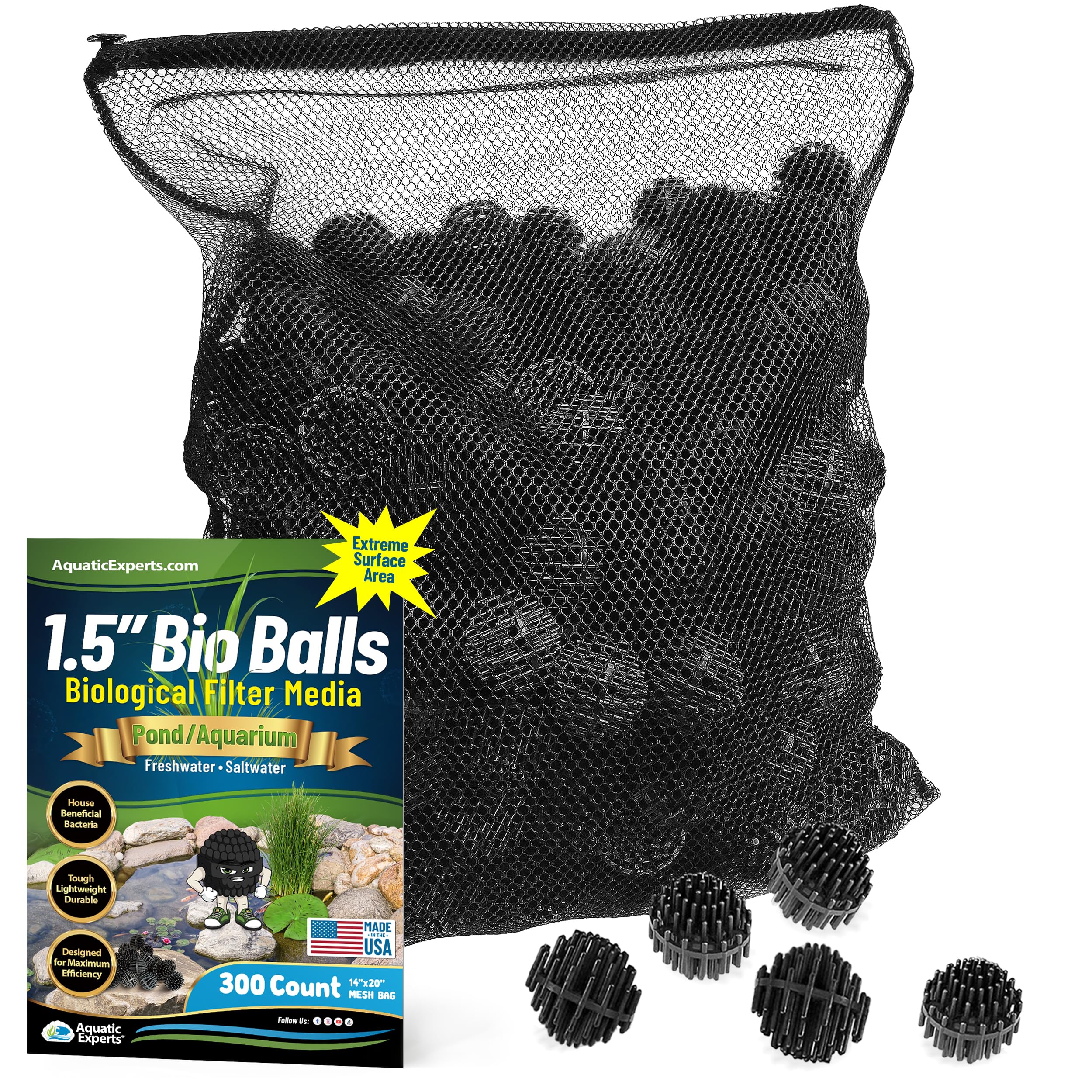 Aquatic Experts paquete frontal muestra 300 bio balls y bolsa, fácil instalación