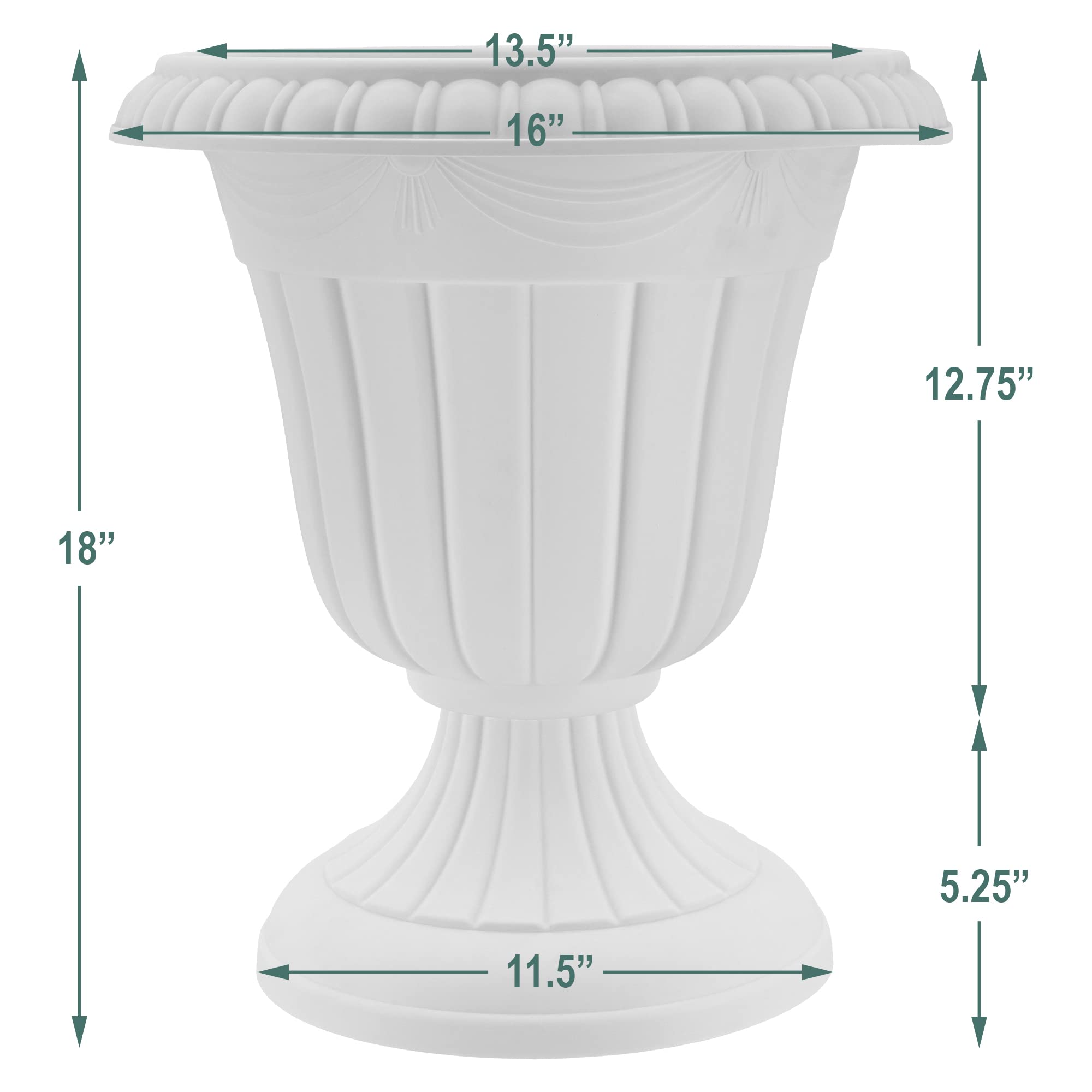 Arcadia Garden Products urna con plantas demostrando capacidad y estilo