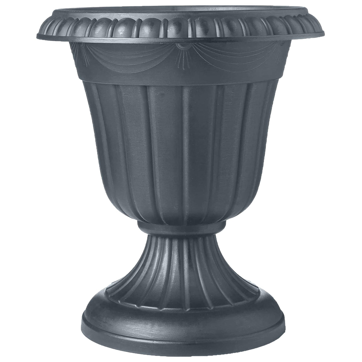 Arcadia Garden Products urna frontal gris mostrando diseño clásico y estabilidad