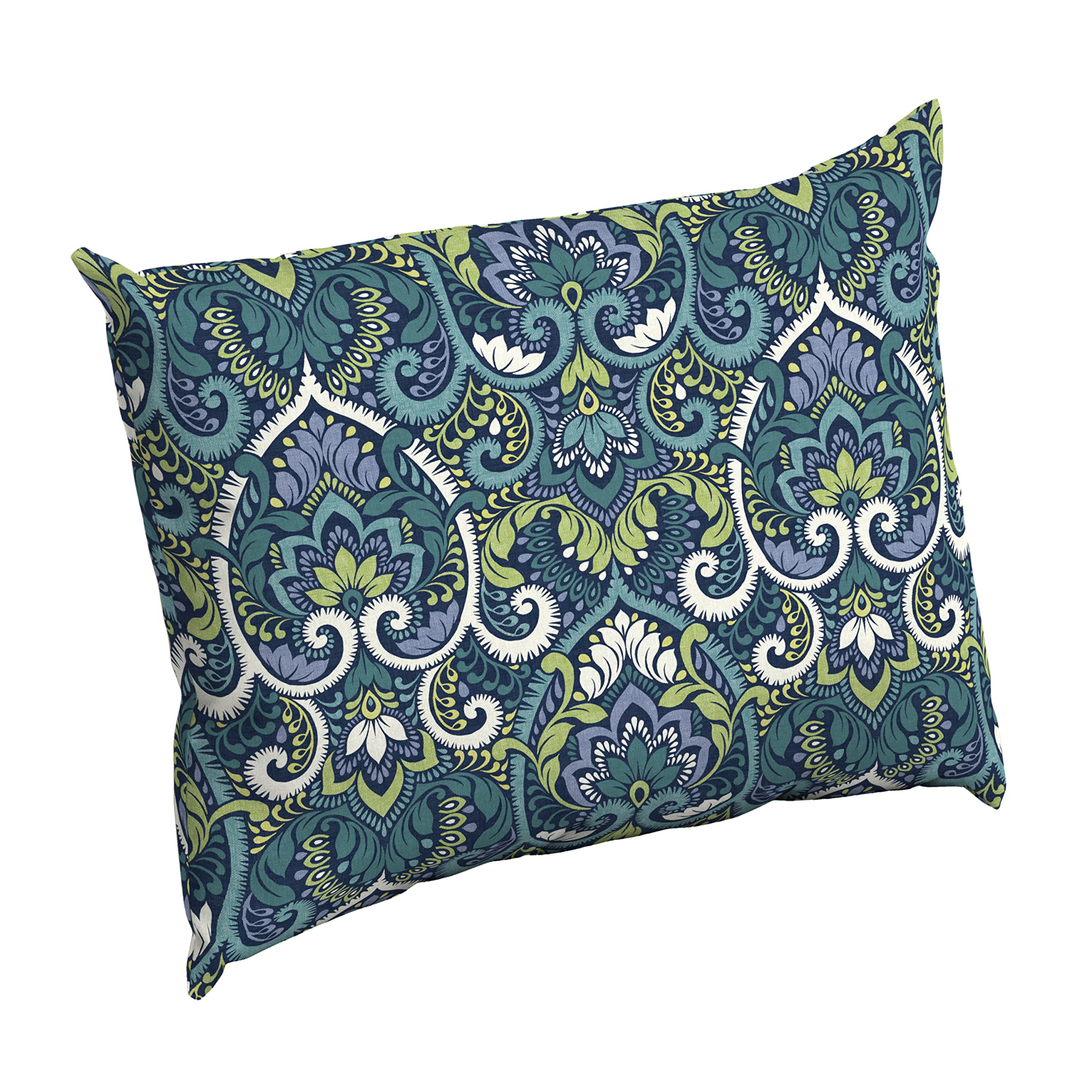 Arden Selections vista frontal del cojín azul damask, aspecto elegante