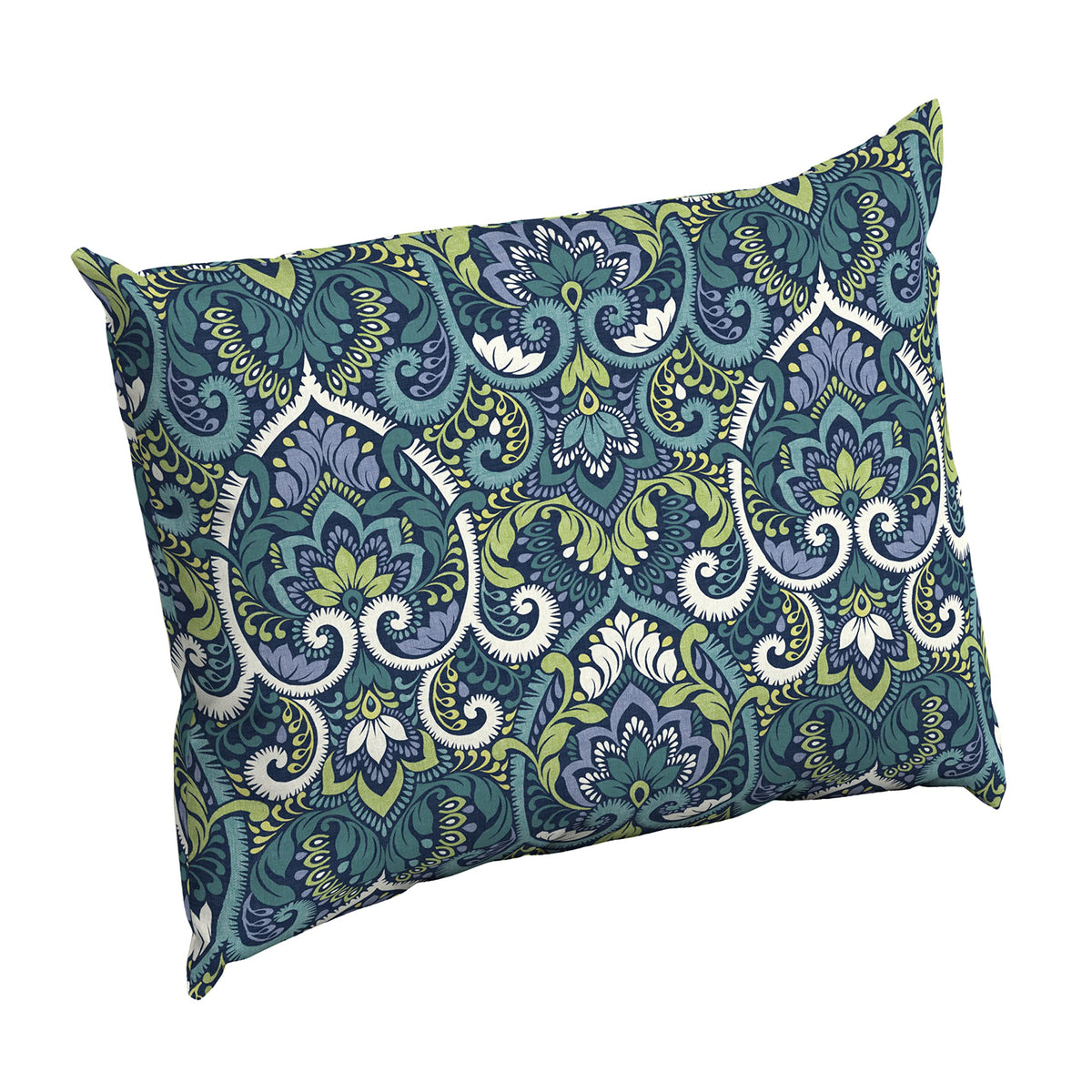 Arden Selections vista frontal del cojín azul damask, aspecto elegante