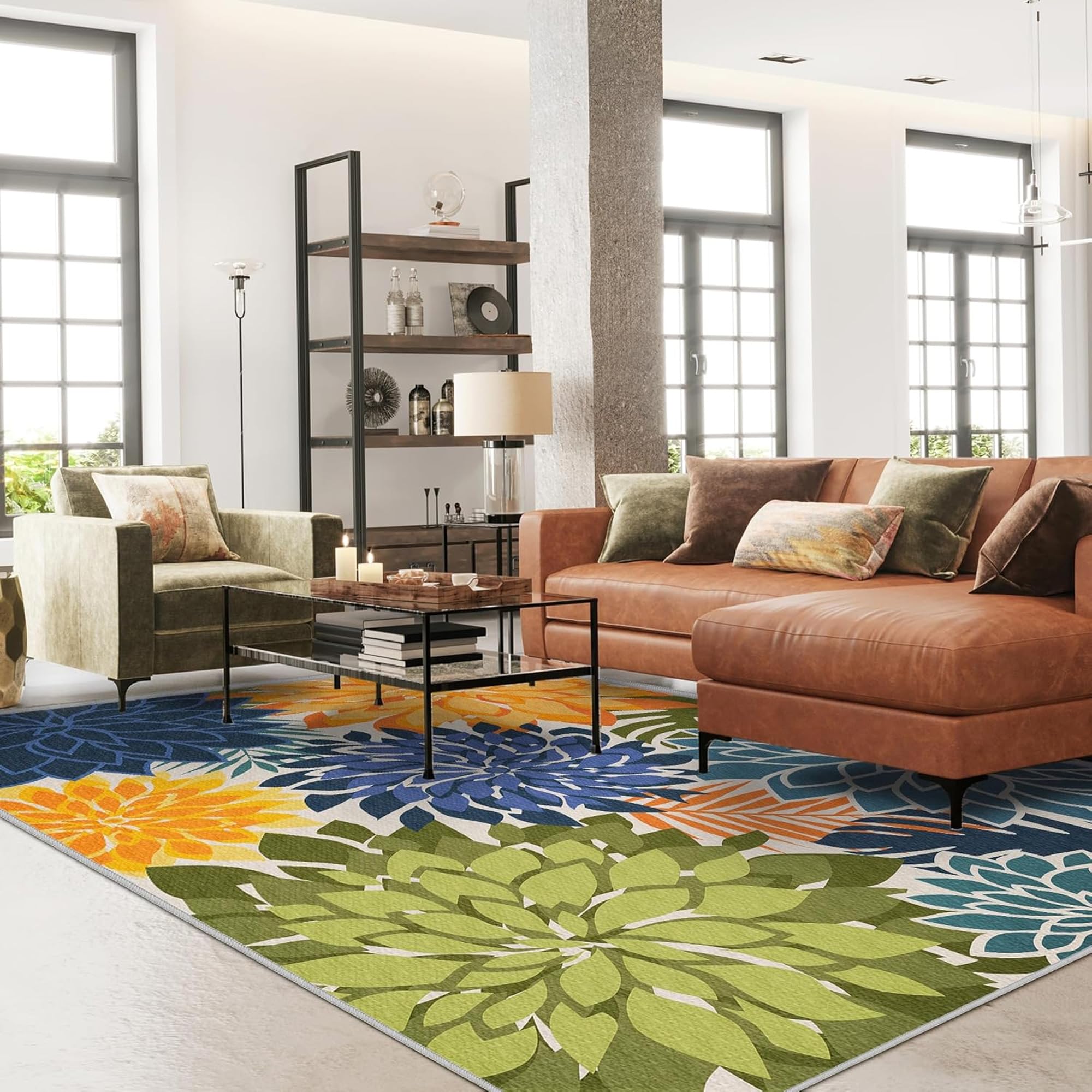 Arenarug primer plano del diseño floral que añade carácter y color al espacio