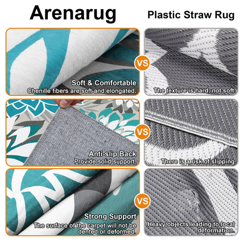 Arenarug alfombra colocada bajo mesa exterior para definir comedor al aire libre