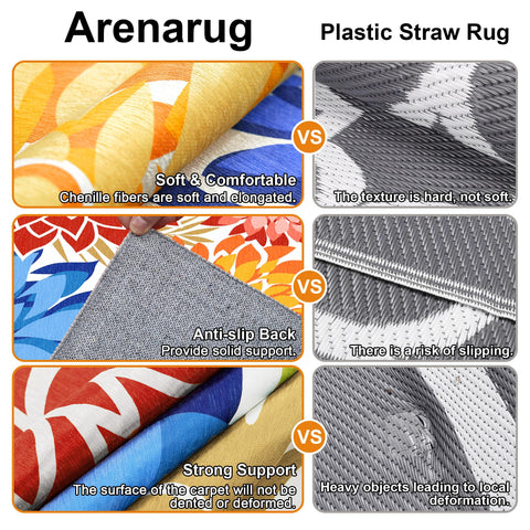 Arenarug alfombra en uso en patio con mesa y sillas comodidad estética