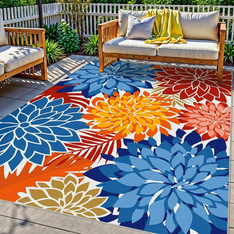 Arenarug alfombra exterior frontal muestra colores vivos y atractivo visual