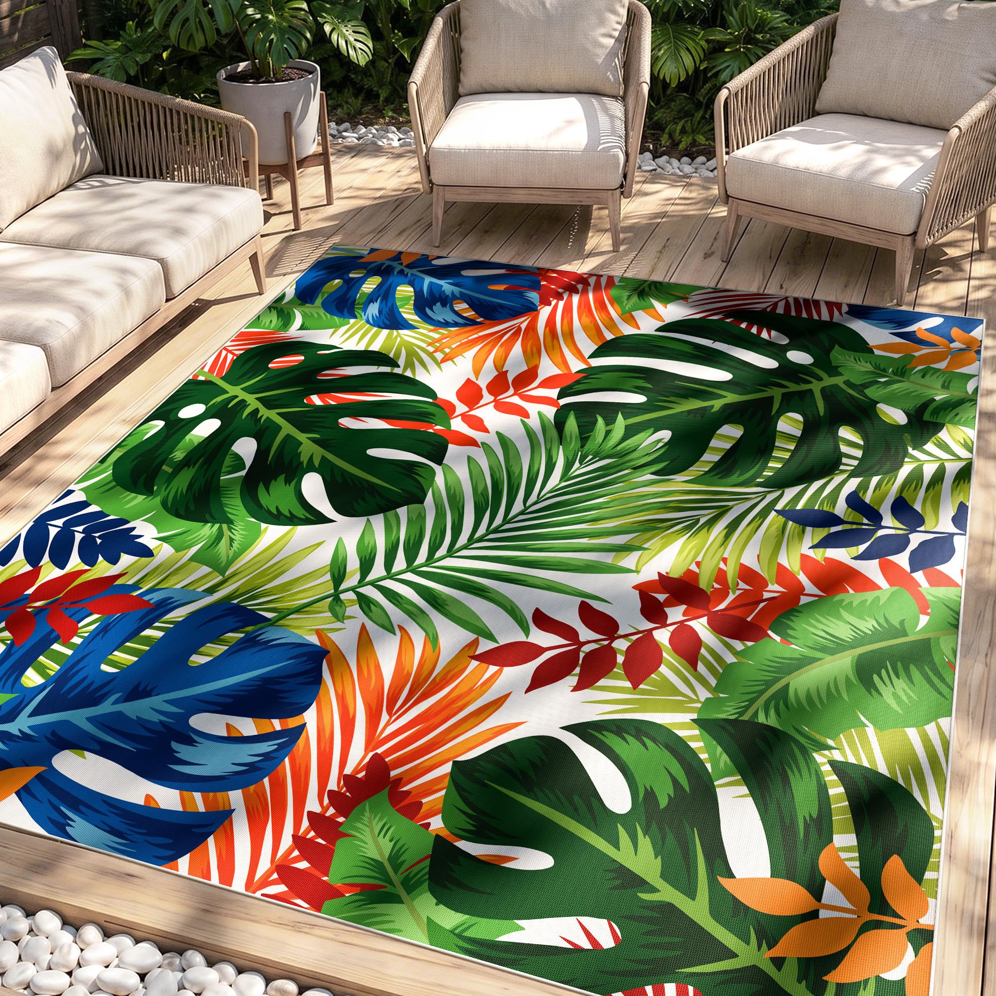 Arenarug alfombra frontal 4x6 con diseño Monstera para realzar espacios exteriores