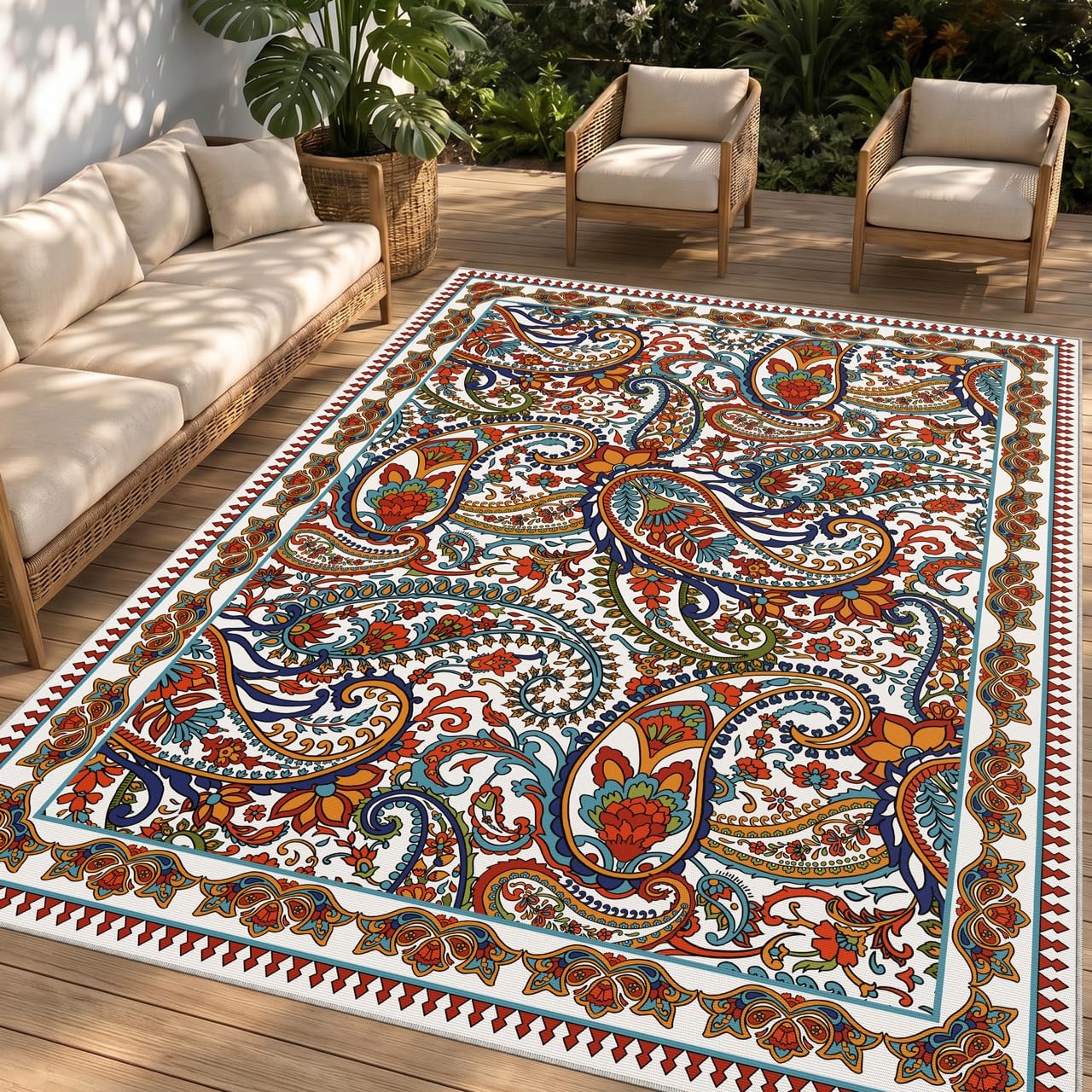 Arenarug vista frontal 4x6 mostrando diseño paisley y elegancia