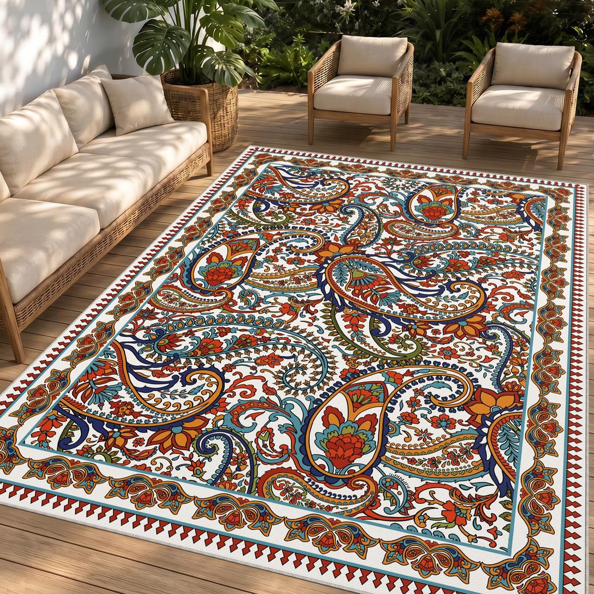Arenarug vista frontal 4x6 mostrando diseño paisley y elegancia