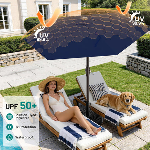 AreShark sombrilla instalada en jardín proporcionando sombra cómoda