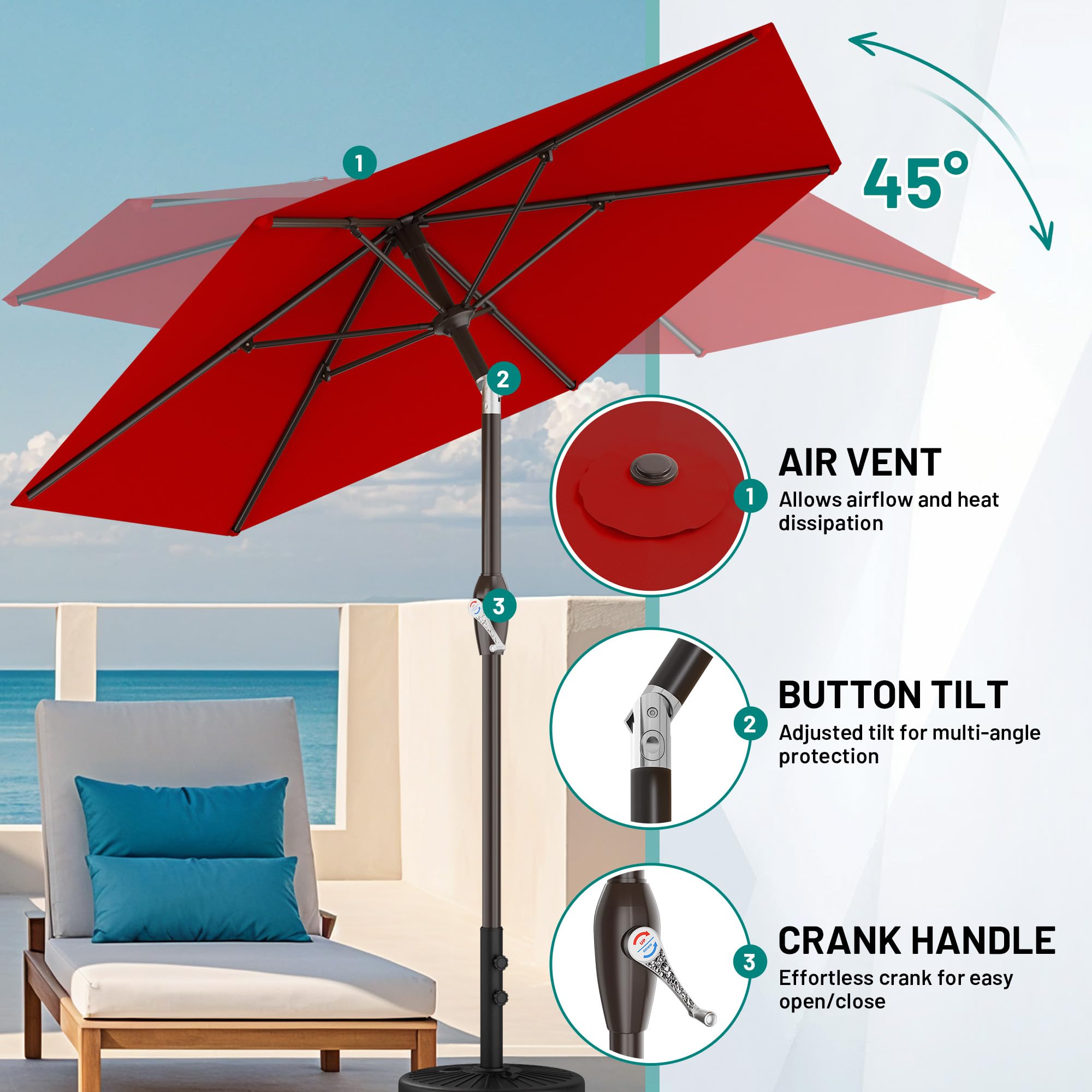 AreShark vista lateral con función inclinable para orientar la sombra