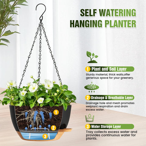 Areutxbis maceteros con plantas colgantes en balcón decorativo