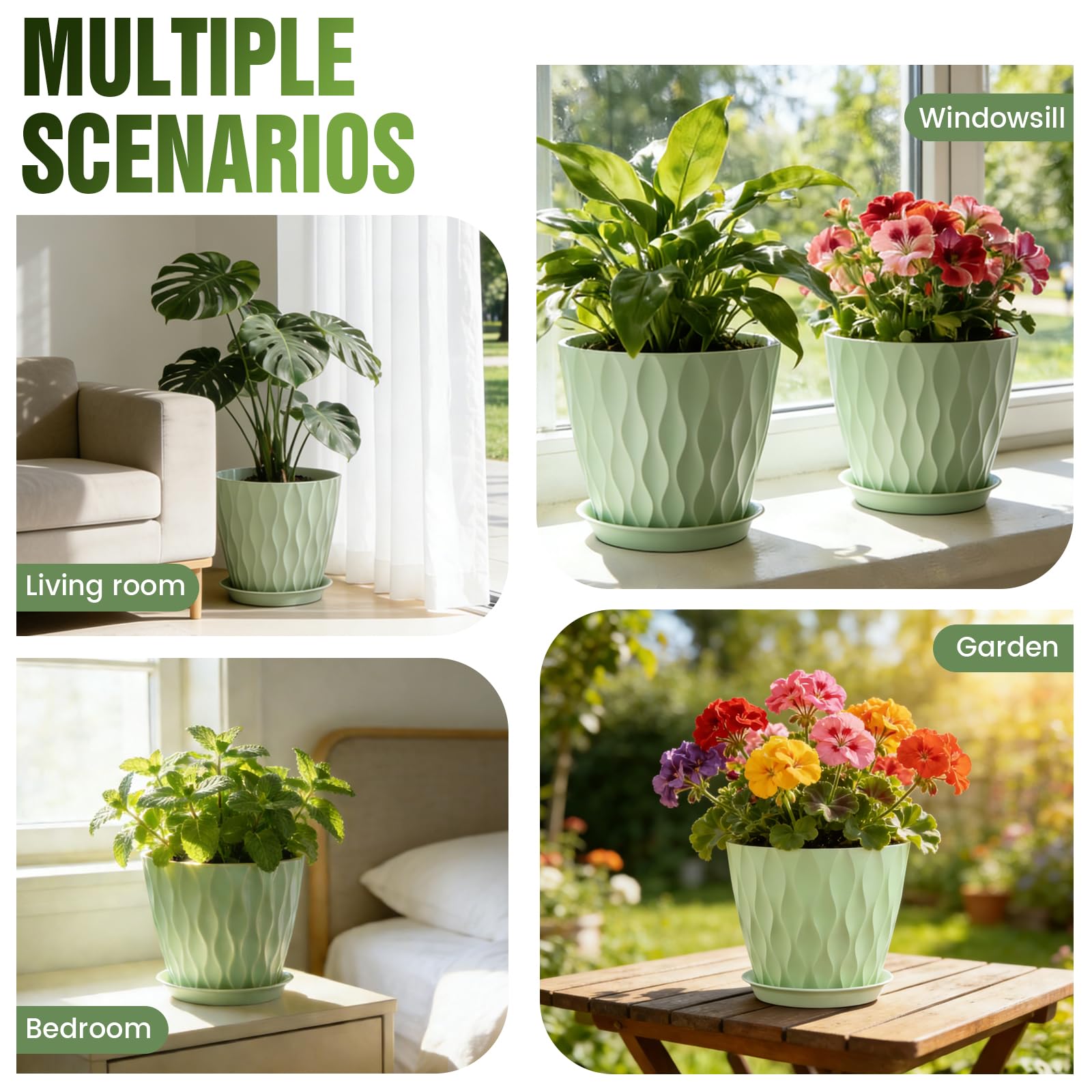 Areutxbis set de cuatro macetas mostrando uniformidad decorativa