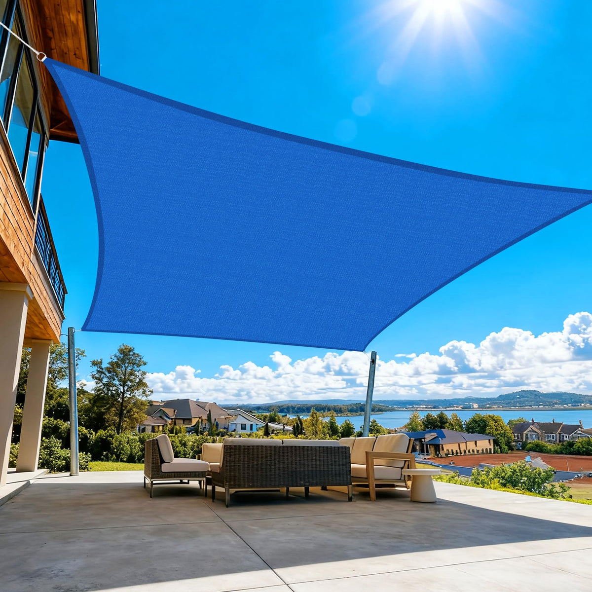 Artpuch toldo frontal empacado mostrando protección y color azul