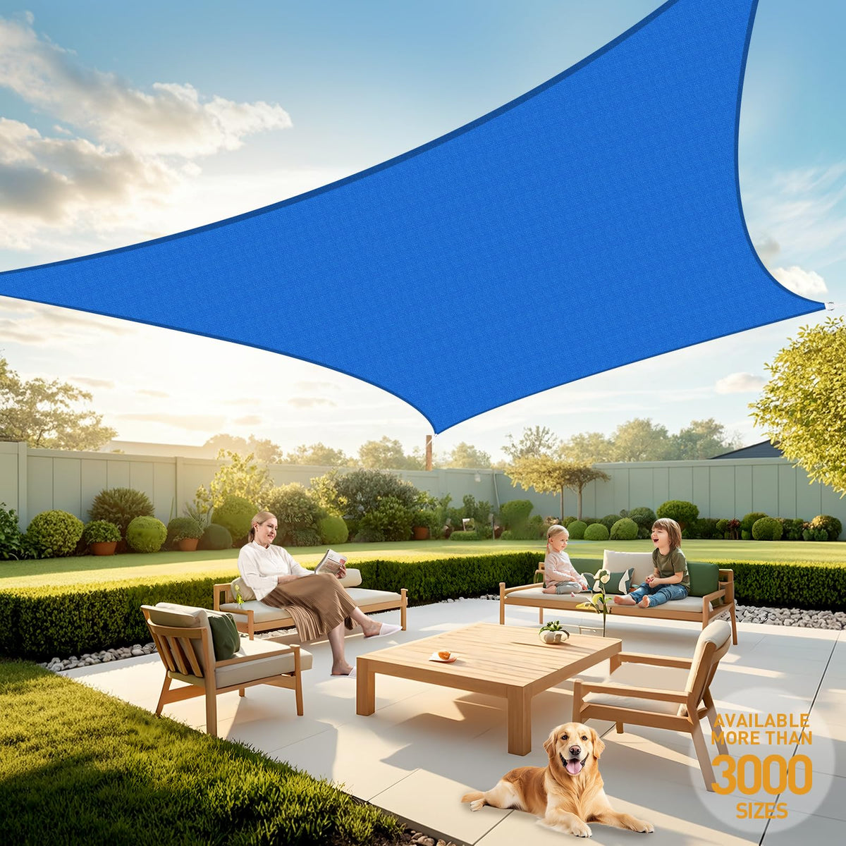 Artpuch toldo vista frontal mostrando sombra amplia y color azul