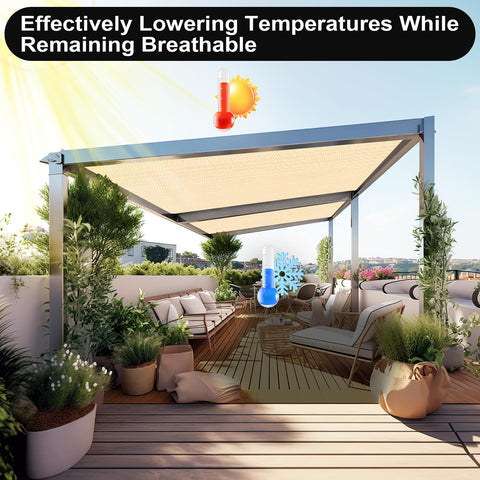 Artpuch toldo sobre zona de piscina reduciendo calor y protegiendo muebles