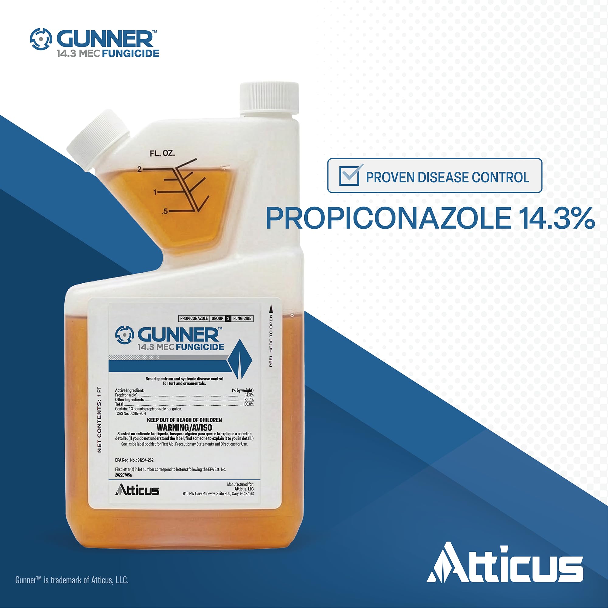 Atticus Gunner etiqueta con propiconazol destacada y seguridad