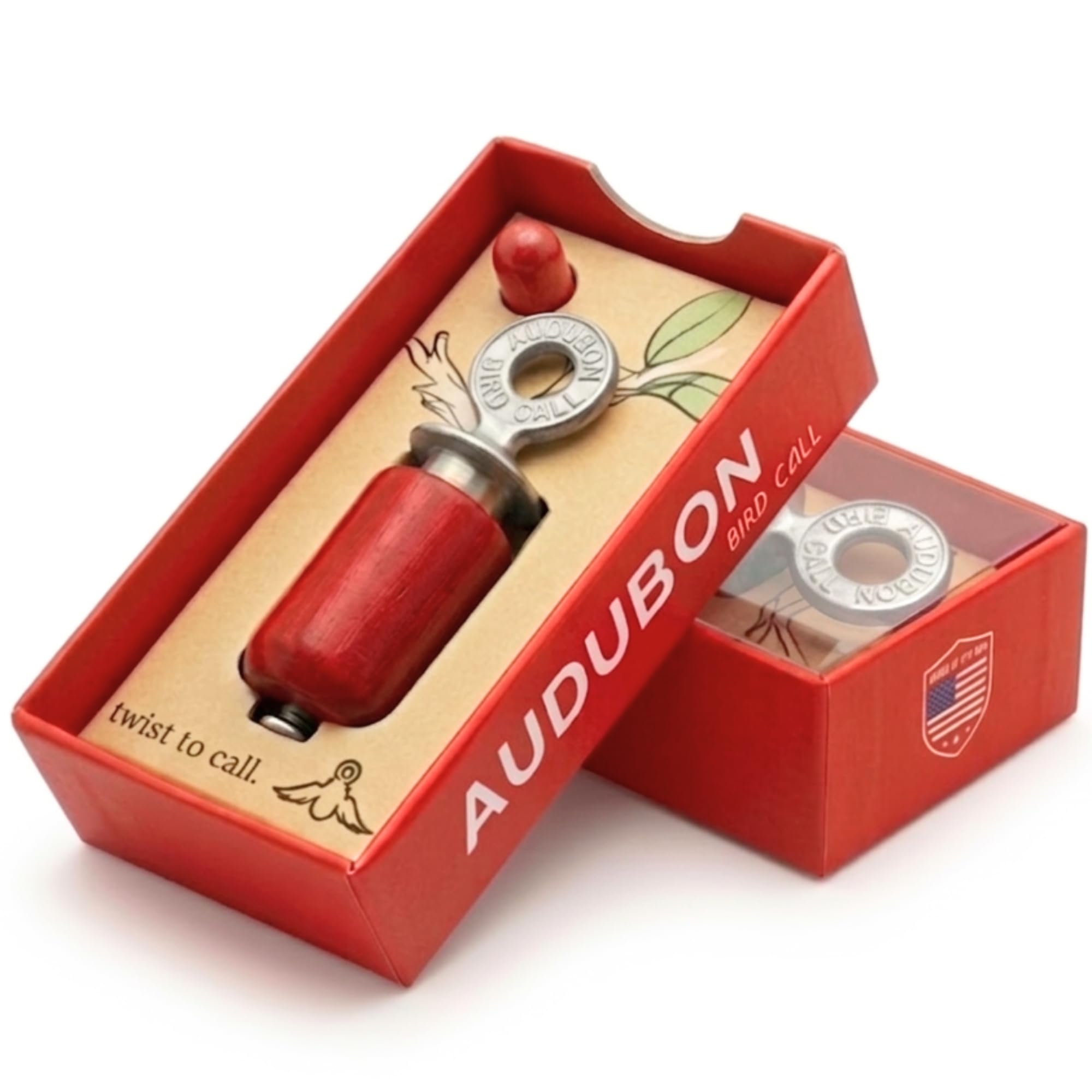 Audubon llamador frontal mostrando el acabado y el pack rojo como regalo