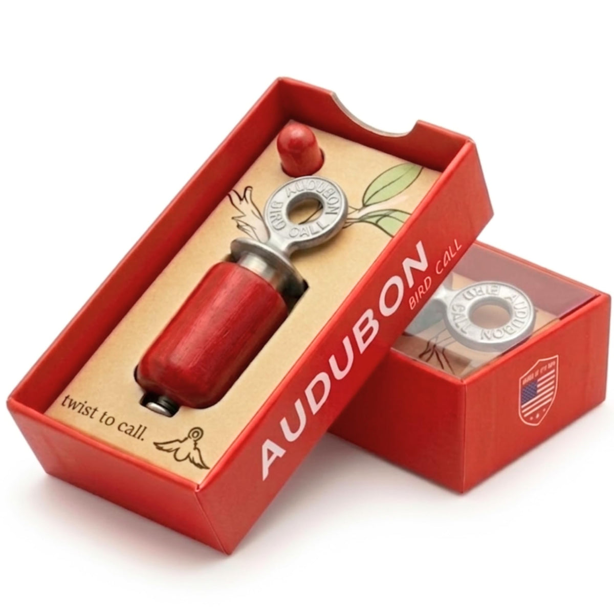 Audubon llamador frontal mostrando el acabado y el pack rojo como regalo