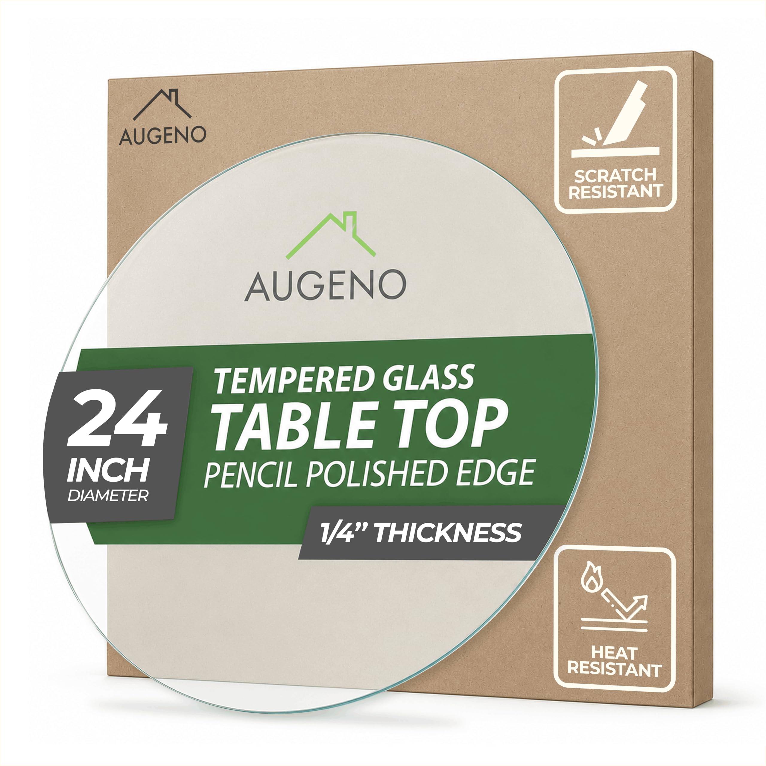 Augeno tapa de cristal redonda frontal muestra elegante y protección.
