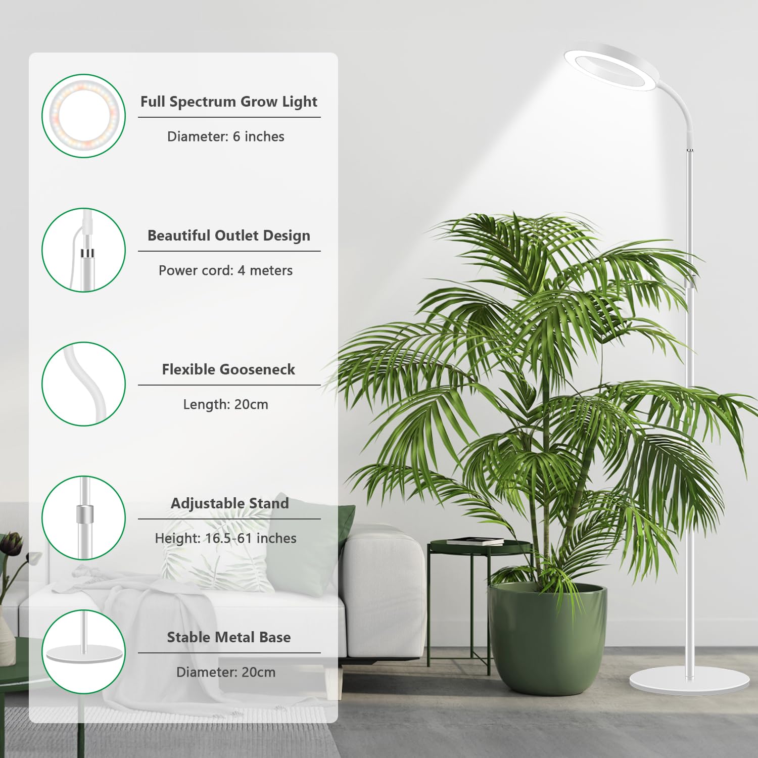 Aumtrly lámpara en uso iluminando una planta alta para mejor crecimiento