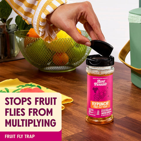 Aunt Fannie's frascos FlyPunch en cocina capturando moscas, limpieza visible