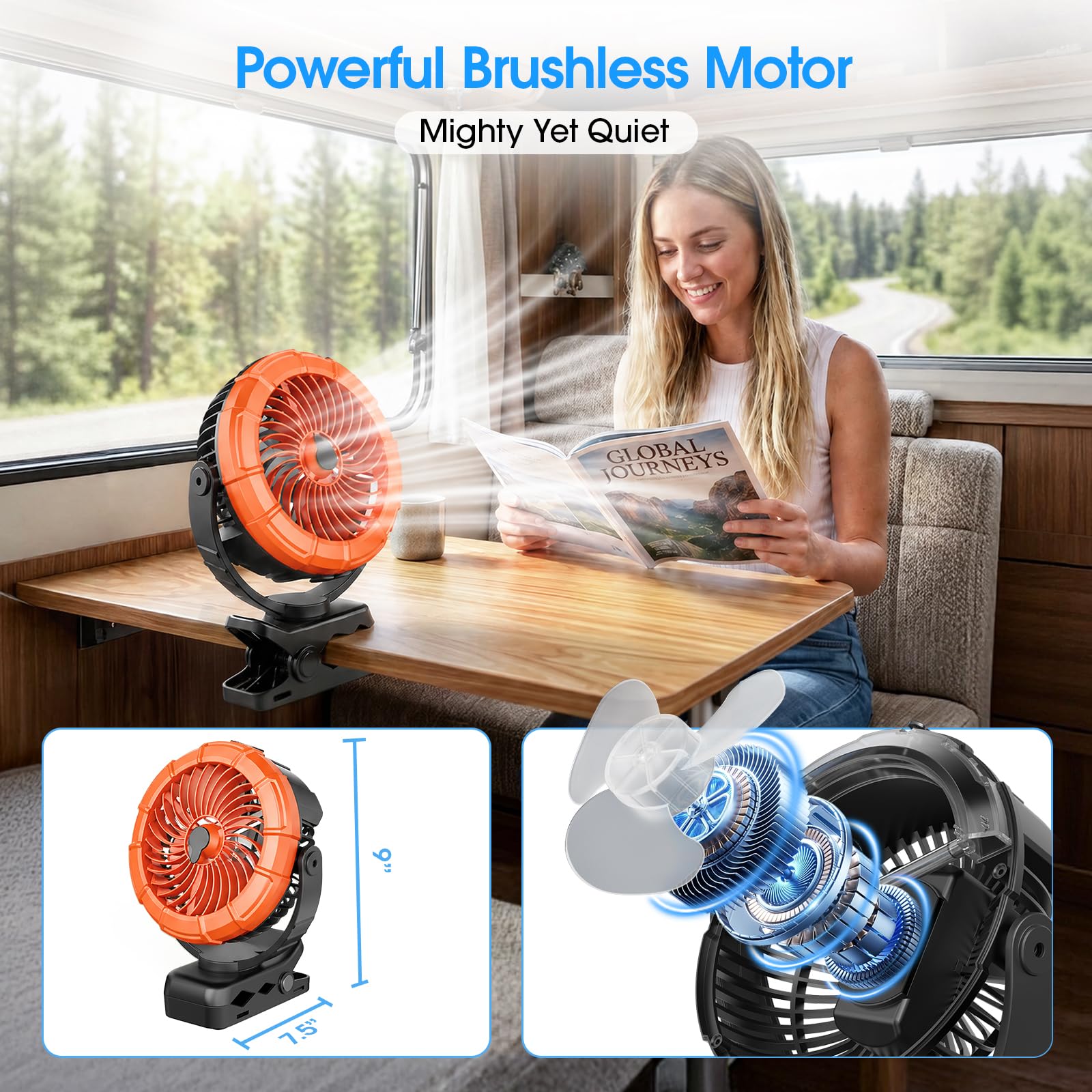 Ausic ventilador junto a una mano para mostrar tamaño y portabilidad