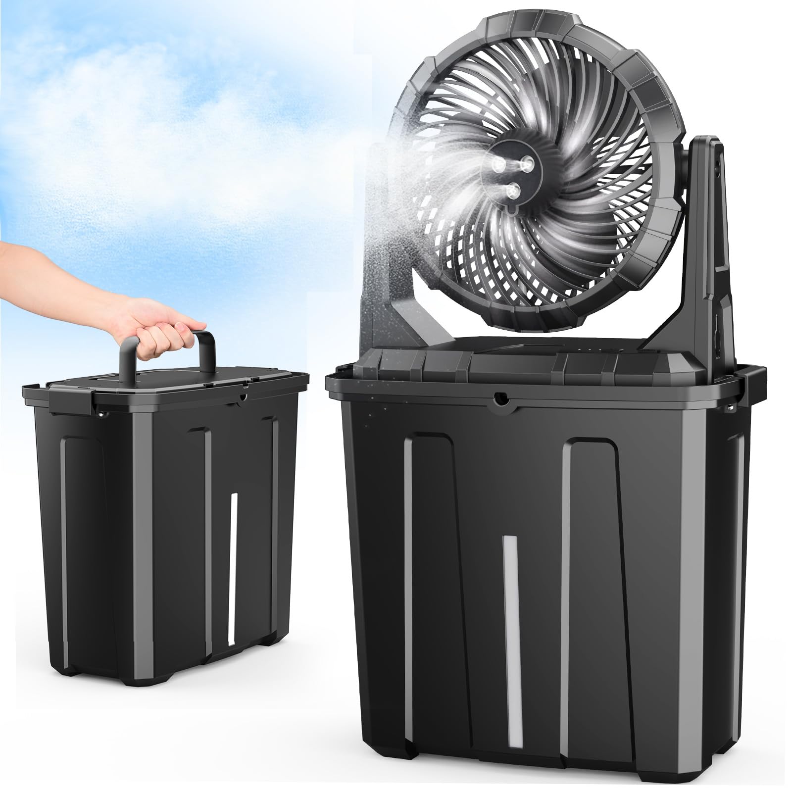 Ausic vista frontal del ventilador mostrando diseño y depósito 9L, enfriamiento portátil