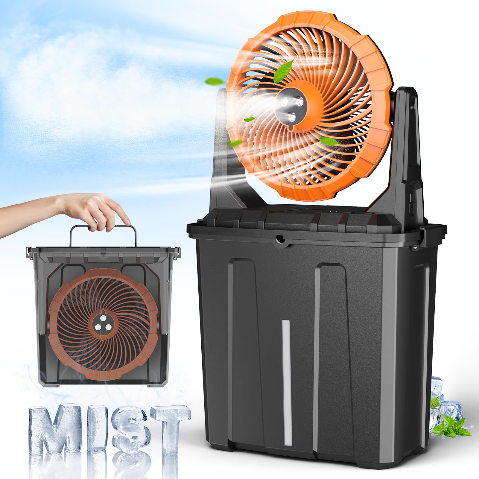 Ausic ventilador-frontal mostrando diseño portátil y flujo potente