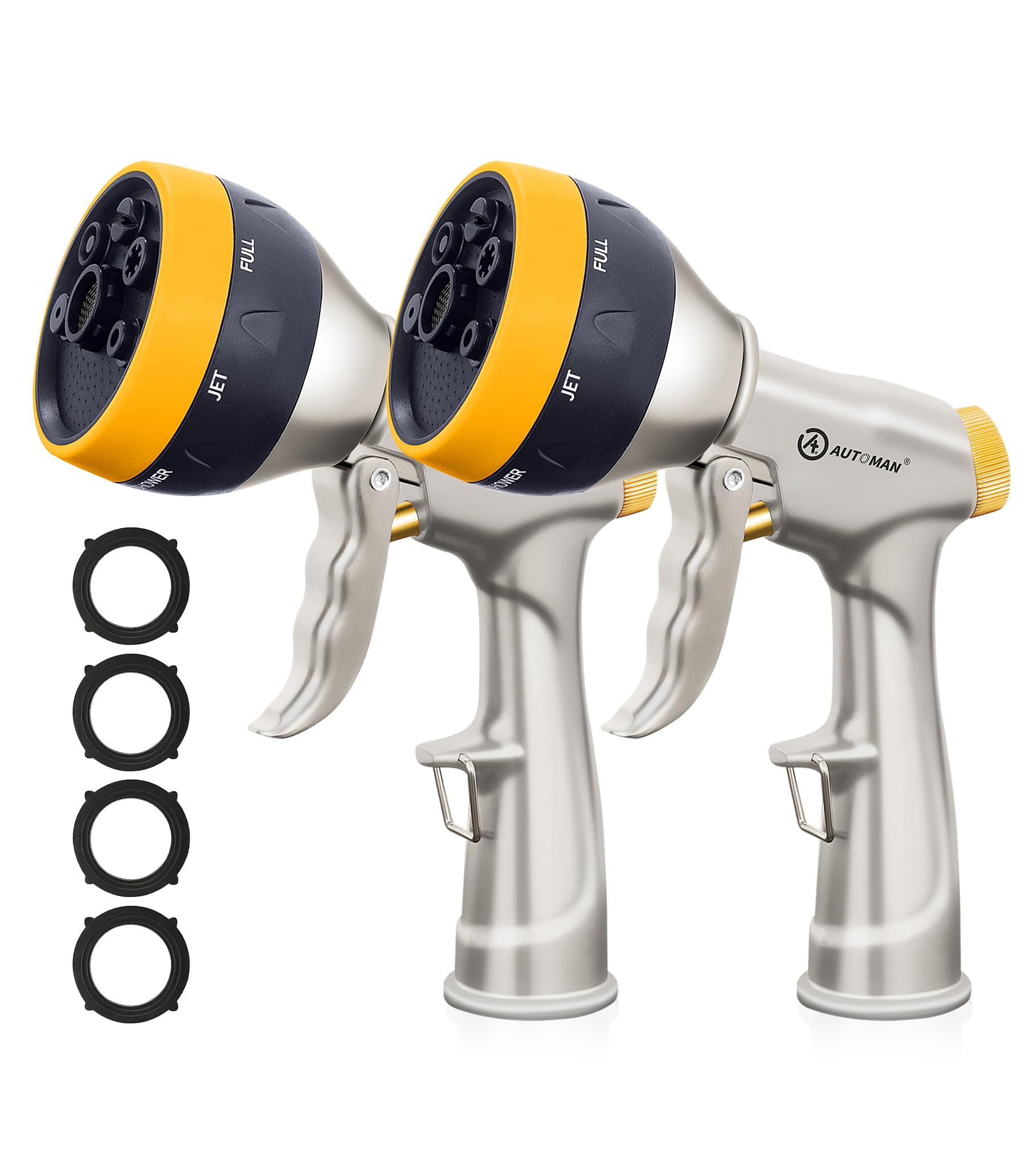 AUTOMAN boquilla frontal mostrando diseño metálico y durabilidad