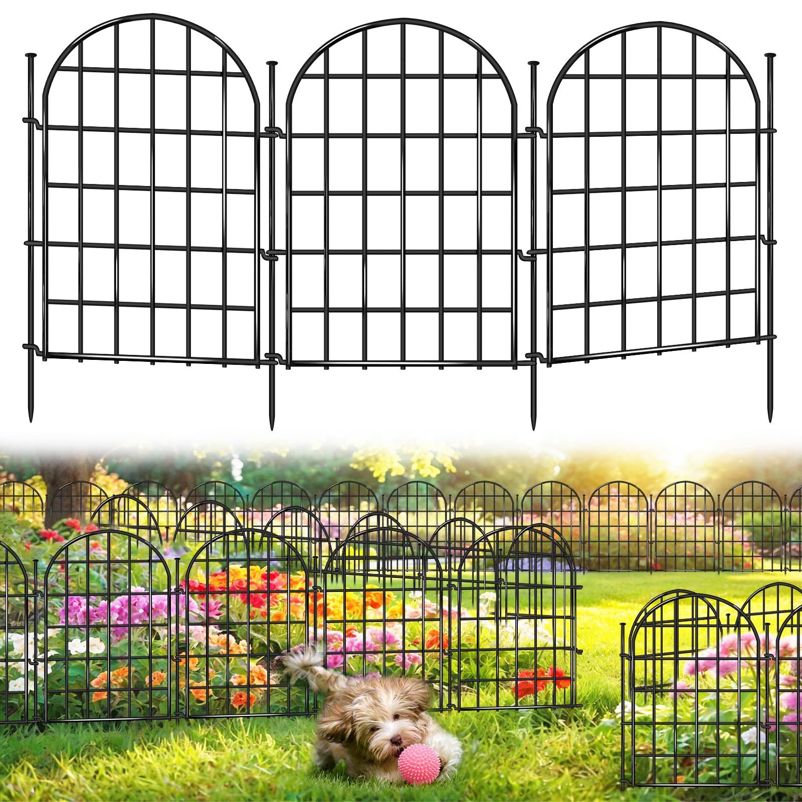 AVELOTUUG valla jardín frontal mostrando paneles conectados y diseño arqueado para protección