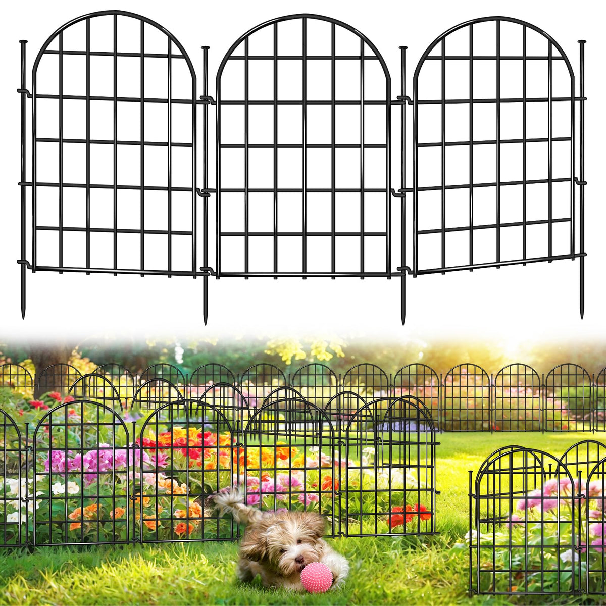 AVELOTUUG valla jardín frontal mostrando paneles conectados y diseño arqueado para protección